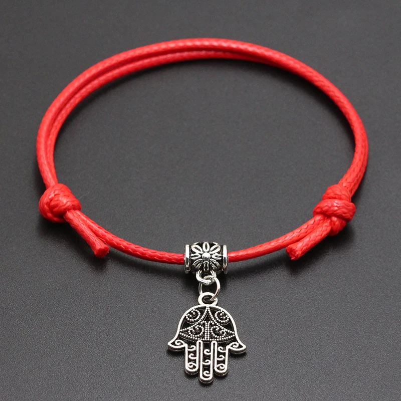 Red Новинка, кулон Пальма Хамса, браслет с красной нитью, черный, кофейный, ручной работы, веревочный браслет для женщин и мужчин, ювелирные изделия - Окраска металла: Red