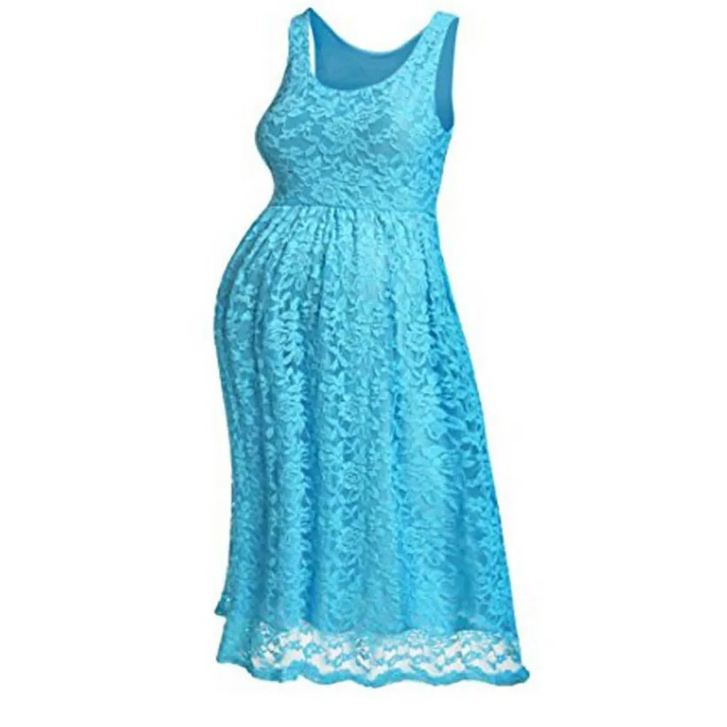 Сексуальное платье для беременных женщин модное кружевное без рукавов с круглым