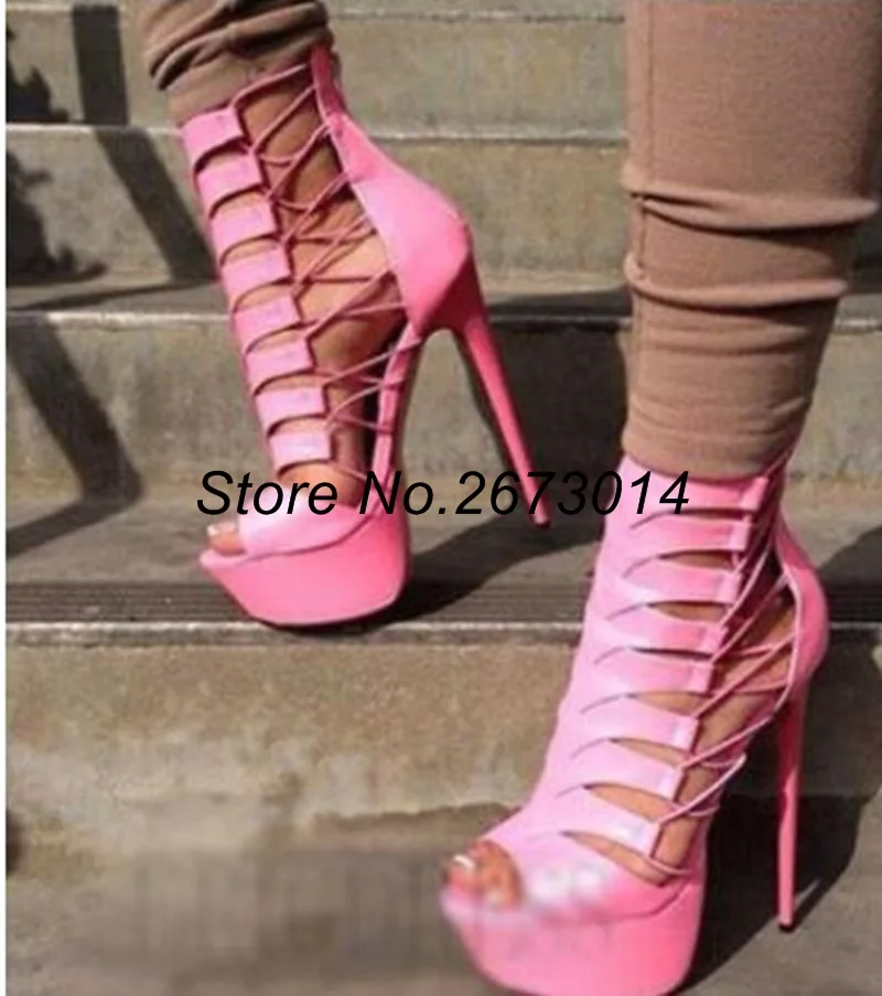 

Top Selling Sexy Fashion High Platform Stiletto Heel Cut-Outs Women Sandals Party Dress Shoes Ankle Summer Boots Size 34-42