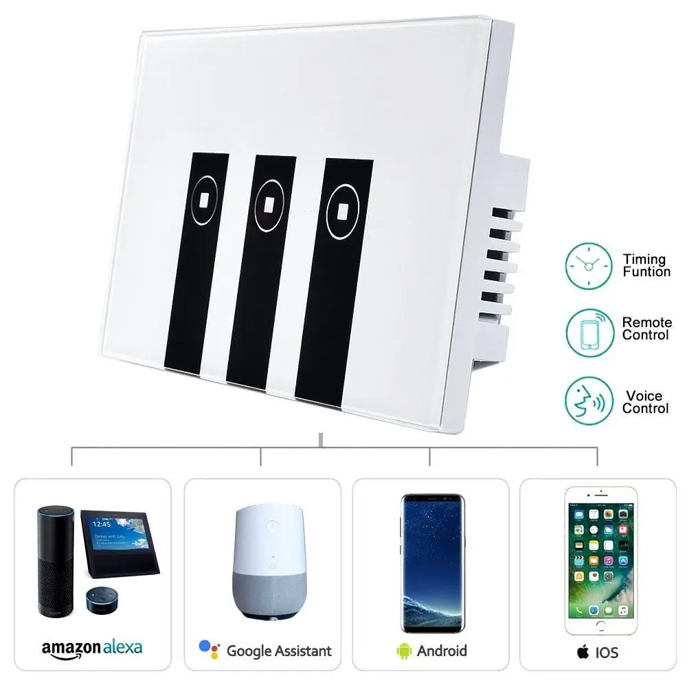 ABS WiFi умный выключатель света 3 Банды сенсорный настенный белый +