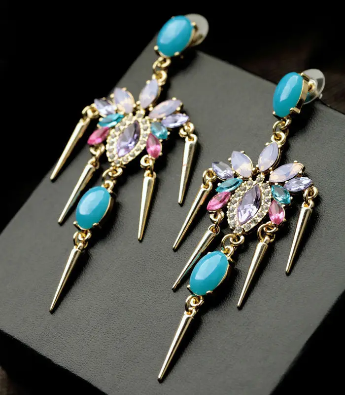 Bulk Price Factory Direct Sale Beautiful Bohemia Charm Gold Color Colorful Flower Spike Pierce Earrings | Украшения и аксессуары