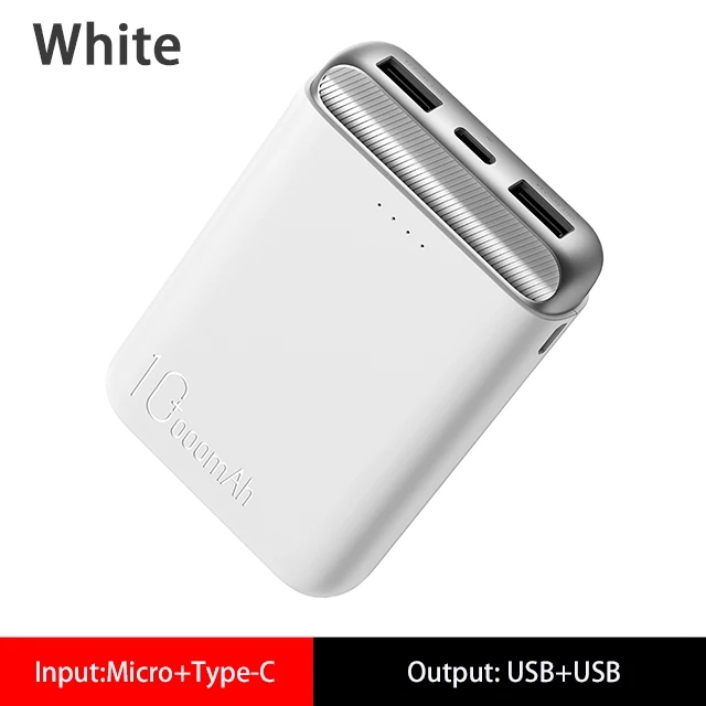 ROCK 10000 mAh Мини банк питания для Xiaomi портативное зарядное устройство 10000 mAh банк питания быстрая зарядка двойной USB внешний аккумулятор зарядное устройство - Цвет: White