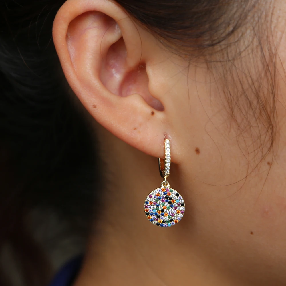 Серьги Подвески bling Rainbow Стразы для женщин модные геометрические круглые