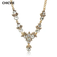 chicvie wholesale austrian crystal gold color necklaces for women ethnic jewelry statement vintage accessories sne150811