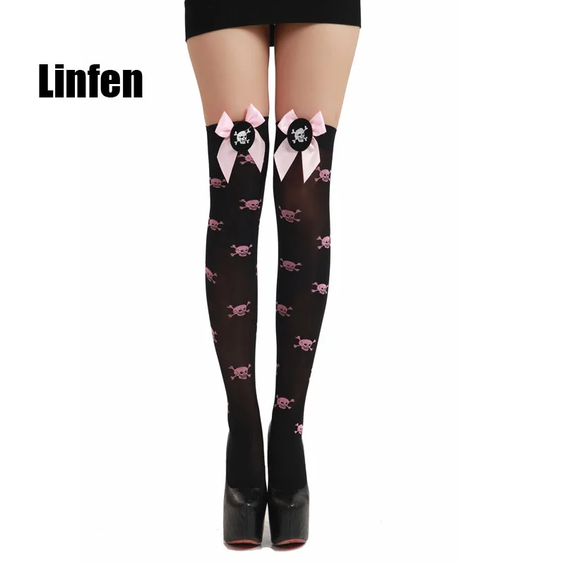 Новинка 2018 года для женщин пикантные Череп Панк бедра высокие чулки стрейч sheer