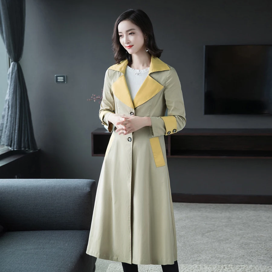 Повседневный Тренч с принтом новинка весны 2019 женское длинное черное винтажное