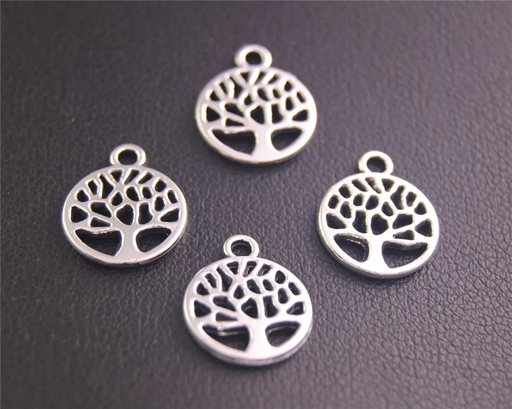 

50pcs Silver Color Tree Round Charm Fit Bracelets Necklance DIY Metal Jewelry Making 13x11mm A2146