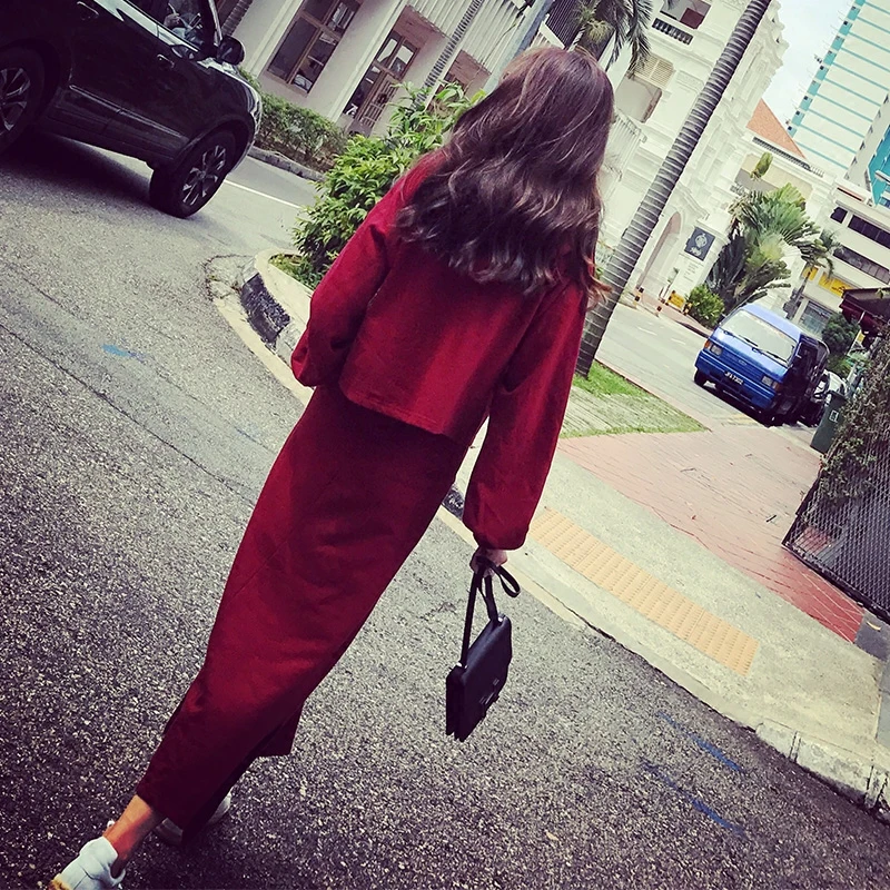 2019 Азия Мода трендовая одежда цвета Бордо Дамский весенний осенний повседневный