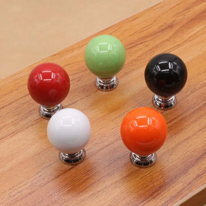 27mm full colour ceramic ball furniture knob red orange black white green porcelain drawer cabinet small pull silver handle |