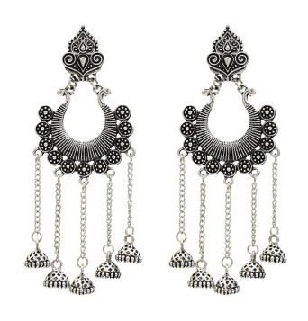 A Индийские Jhumka Jhumki Висячие серьги для женщин резной цветок оксидированный кисточкой бисером pendientes Афган турецкий Египет племенной ювелирные изделия - Окраска металла: A