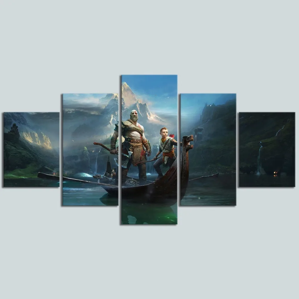 Video Game God of War Kratos 5P Paintings Print on Canvas HD Abstract Painting Office Wall Art Home Decor Pictures | Дом и сад