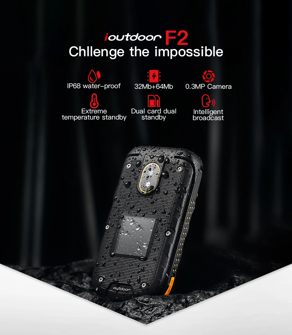 Ioutside F2 прочный Флип Мобильный Телефон IP68 водонепроницаемый сотовый телефон 2,4 дюймов MTK6261A Bluetooth Две sim-карты задняя камера SOS ключ 1200 мАч
