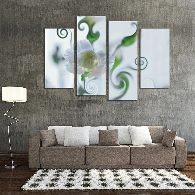 4 Piece Canvas Art Print Painting Poster Living Room Wall White Carnation Picture for Home Decoration Unframed Flower Decor | Дом и сад