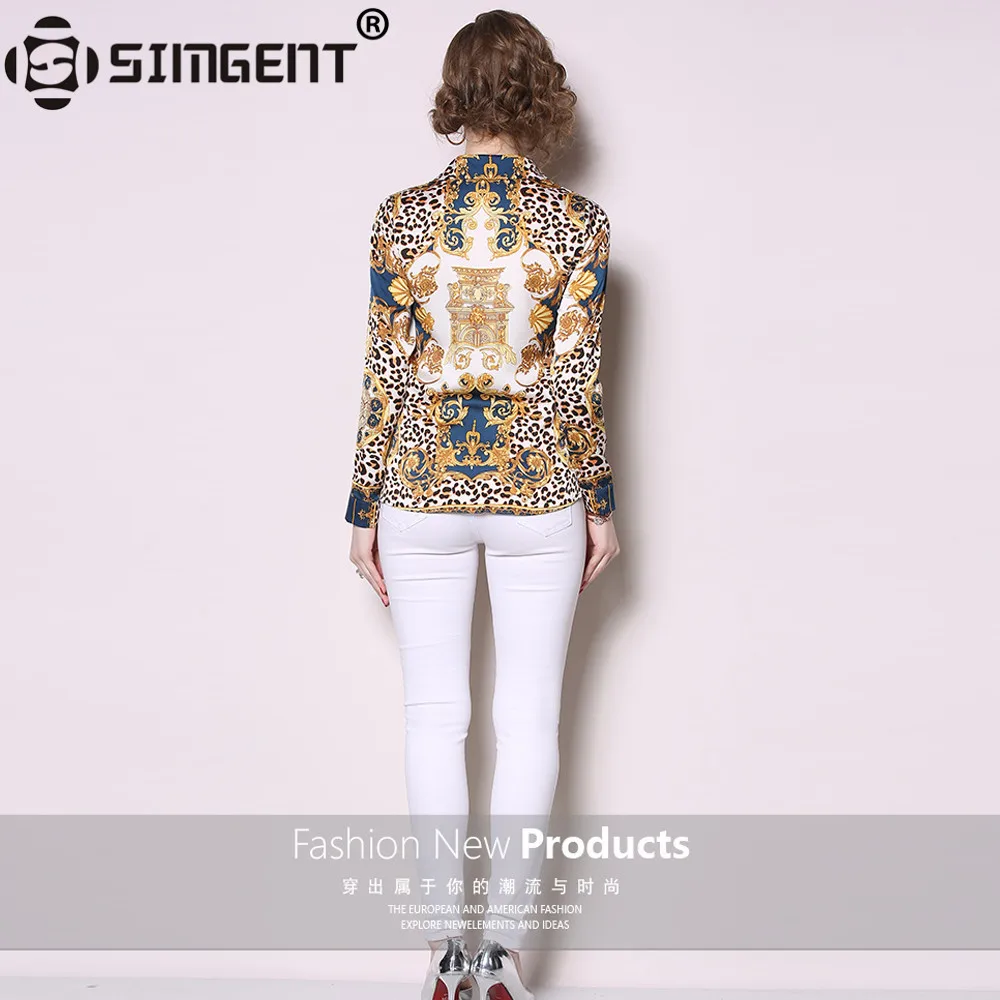 Simgent, блузка с длинным рукавом, весенняя, женская, отложной воротник, офисная, повседневная, элегантная, леопардовая расцветка, базовые рубашки, женские блузы SG9141