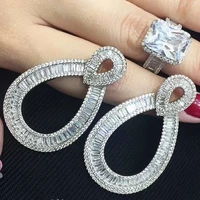 hibride hot fashion statement bridal jewelry wedding earrings trendy zircon cz geometric earrings for women accessories e 885