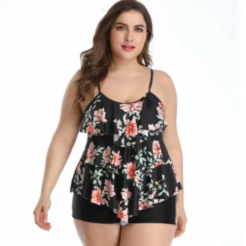 

Plus Size Women Two Piece Swimdress Flouncing Swimsuit Beachwear Bikini Swimwear
