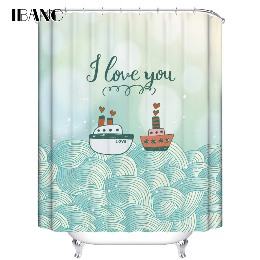 

IBANO Shower Curtain Boat Pattern Customized Bath Curtain Waterproof Polyester Fabric Curtain For The Bathroom With 12pcs Hooks