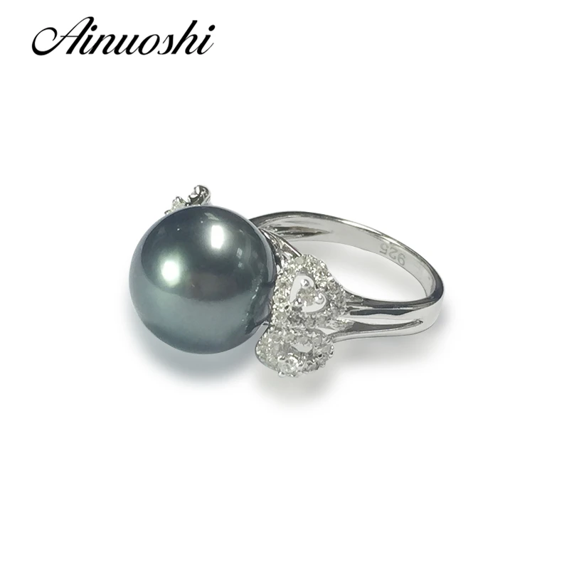 AINUOSHI серебро 925 пробы в форме сердца Женское Обручальное Кольцо Tahitian жемчуг 12 мм круглый жемчуг юбилей любовные кольца ювелирные изделия
