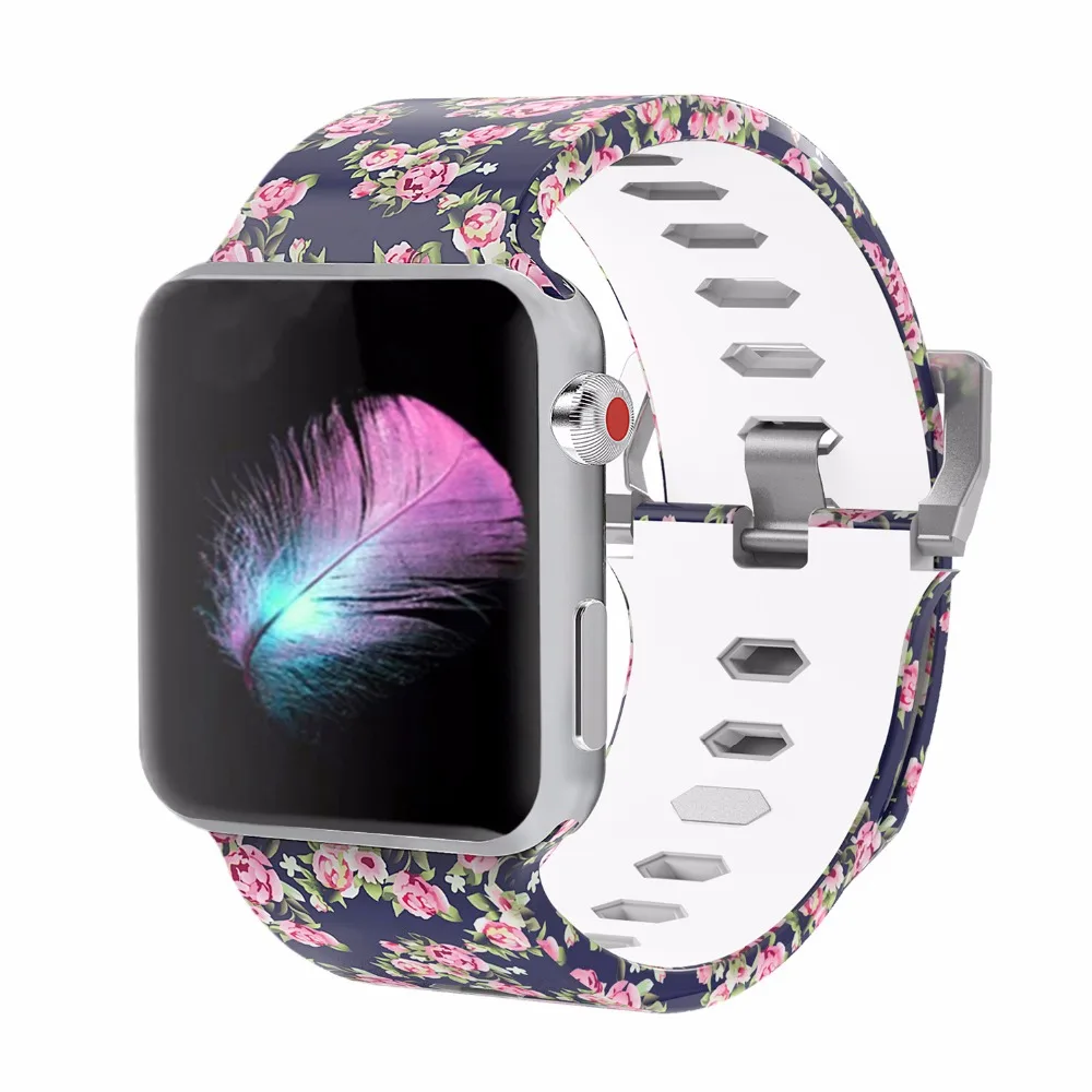 Bemorcabo Печать красочные замена спортивный ремешок для Apple Watch серии 3/2/1 мягкий