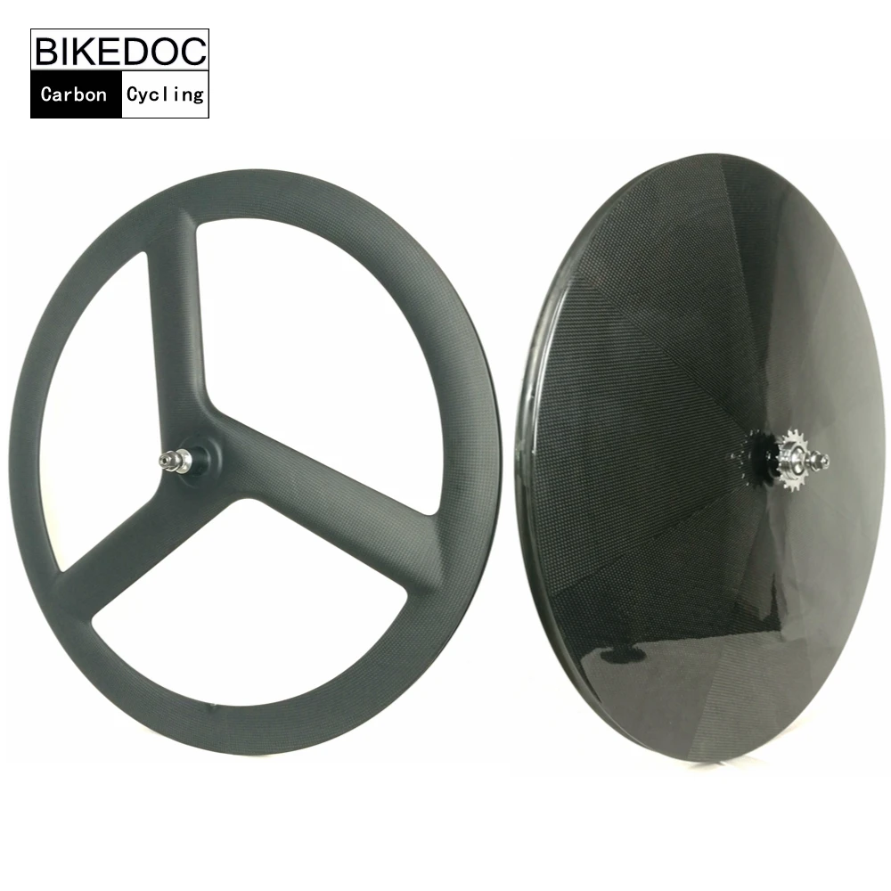 

BIKEDOC 700c Front 3 Spoke Wheel Rear Carbon Disc WheelT700 Fixie Wheel /Track Wheelset /Road Bike Wheels