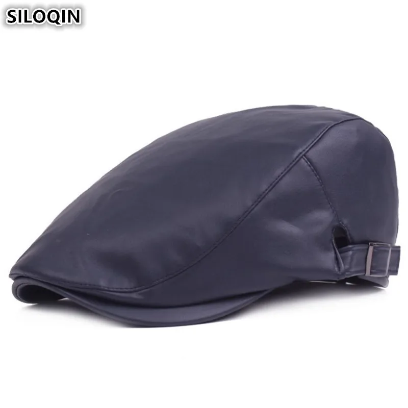 

SILOQIN Adjustable Size Men's PU Leather Berets 2019 New Autumn Winter Tongue Caps For Men Women Bone Women's Warm Leather Hat