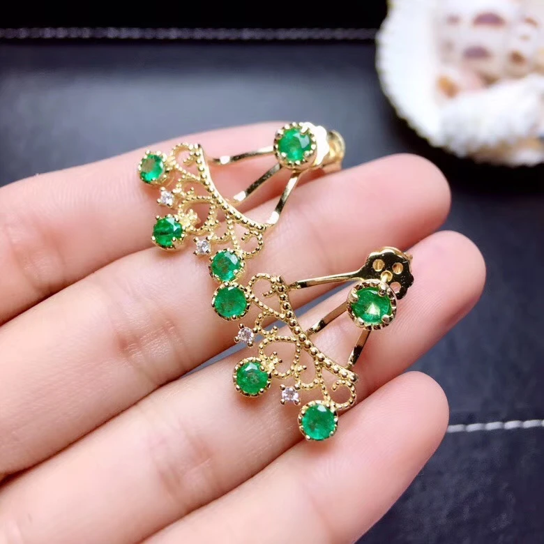 Женские серьги-подвески из серебра 925 пробы с зеленым изумрудом | Украшения и