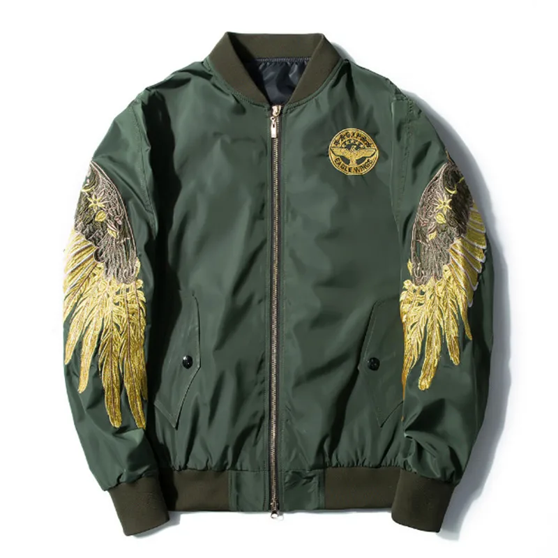 

Women Wing Feather gold embroidery Spring Bobmer Jacket Female plus size long sleeve MA1 flying coat lovers BF Baseball clothing
