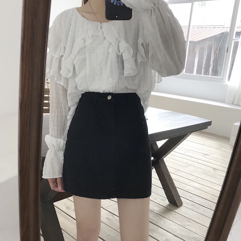 Юбки Женские Harajuku Kawaii Ulzzang корейский стиль милые Дамские элегантные женские s мини юбки простые Универсальные однотонные летние