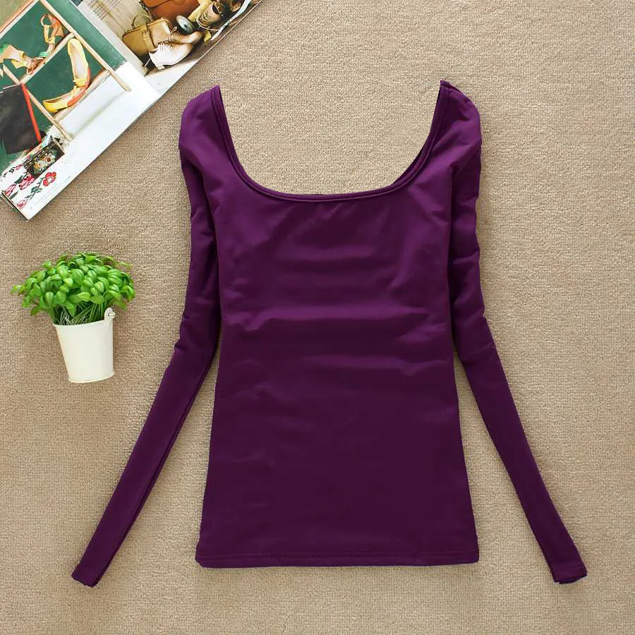 Женская бархатная рубашка с длинным рукавом двойным U образным вырезом|Футболки|