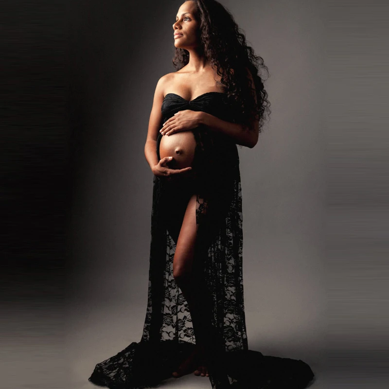

OkayMom Maternity Photography Props Sexy Strapless Black Lace Dress Clothes For Maternity Photo Shoot Pregnancy Wear Clothing