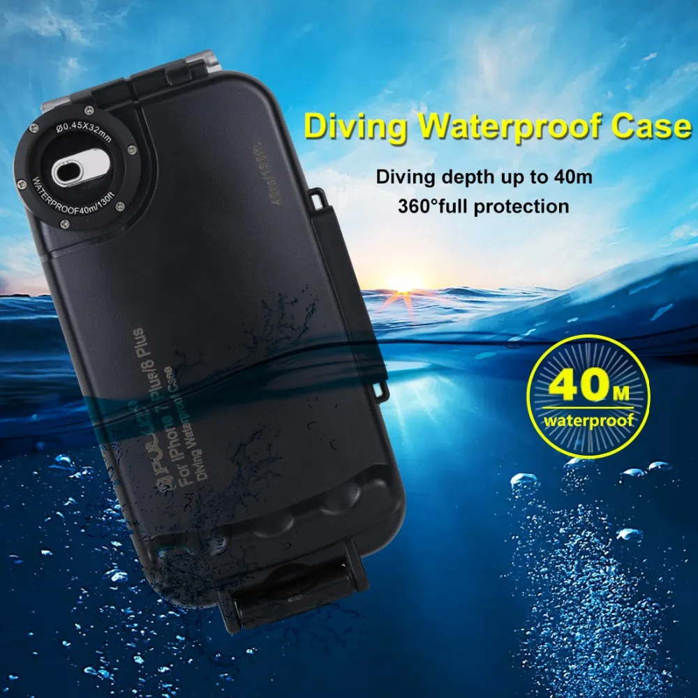 PULUZ для iPhone 8/7 Plus 40 м/130 футов водонепроницаемый корпус дайвинга защитный чехол