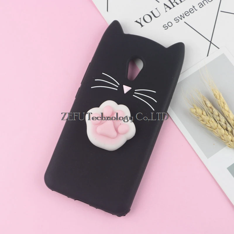 3D милый японский блестящий чехол с бородатым котом для Meizu M3mini M6 Note M6S M5 M5S, голубой Шарм, 5 5S, A5, M5C, милый мягкий чехол, сумки - Цвет: HuXu Black Foot