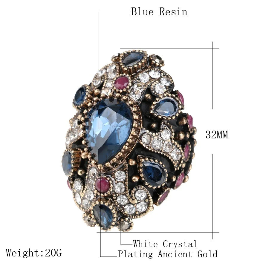Brand Unique Design Luxury Large Crystal Cocktail Ring For Women Party Jewelry Accessories Finger Turkey Fine | Украшения и