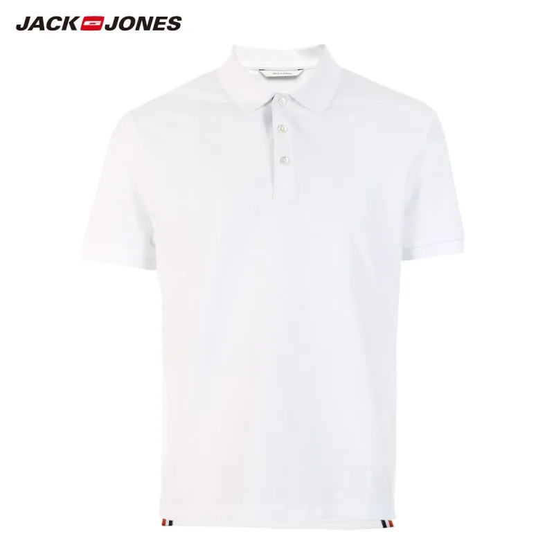 Мужская хлопковая трикотажная футболка-поло с короткими рукавами JackJones E | 219106510
