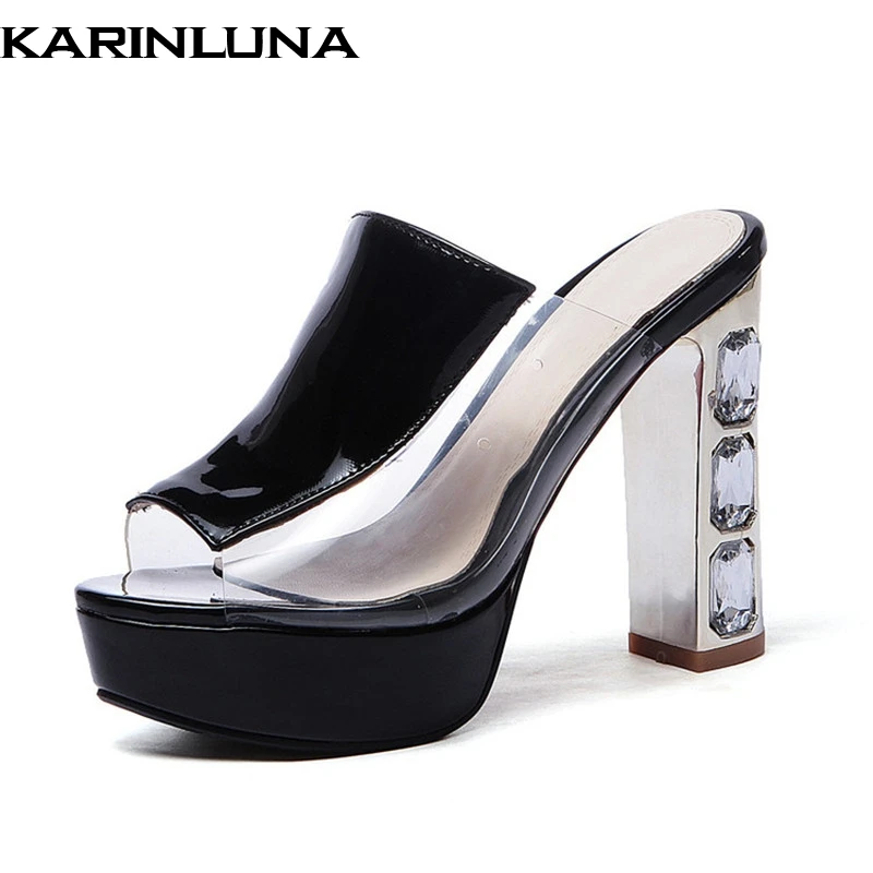 Женские туфли лодочки с кристаллами Karinluna на платформе и высоком каблуке летние