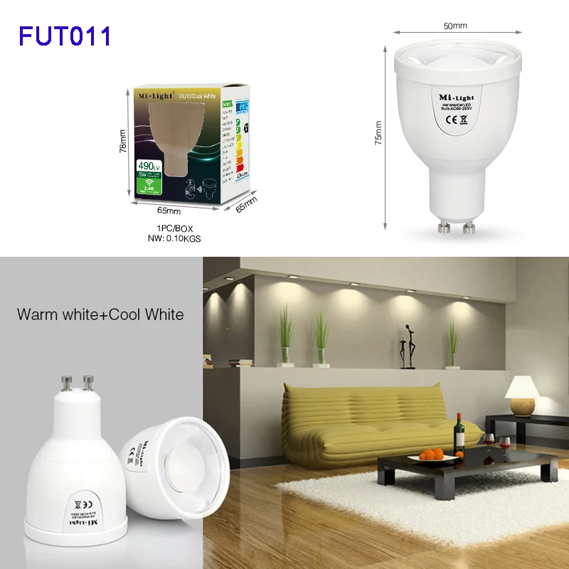 FUT011 Miboxer FUT011 5 Вт FUT017 6 Вт FUT019 9 Вт GU10 E27 цветной температурный светодиодный светильник двойной белый точечный свет AC100~ 240 В FUT007/T2 2,4 г пульт дистанционного управления - Испускаемый цвет: FUT011