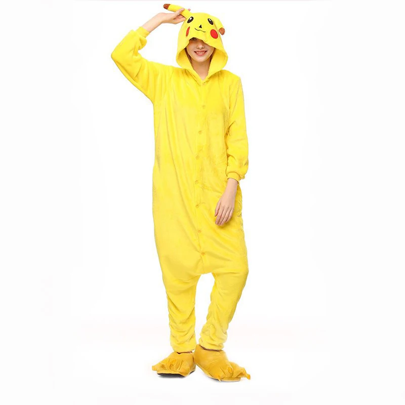 Pikachu Зимние пижамы с единорогом, стежка, пижама с животными, пижама Кигуруми для женщин и мужчин, унисекс, фланелевая ночная рубашка для взрослых, комплекты домашней одежды - Цвет: Pikachu