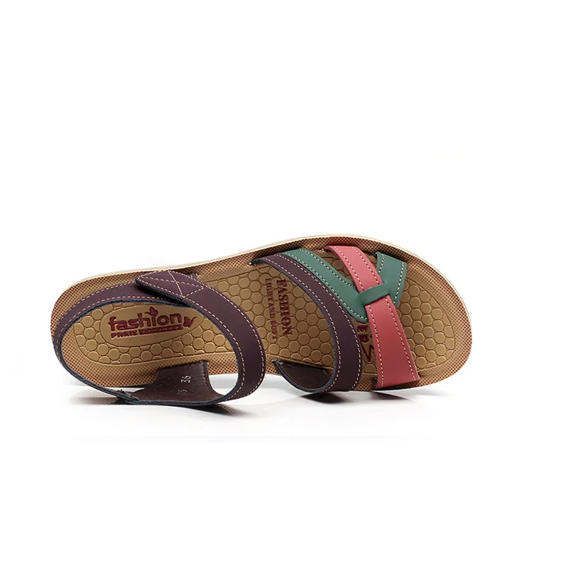 Мягкие кожаные сандалии на плоской подошве большие размеры|sandals summer|mother sandalflat
