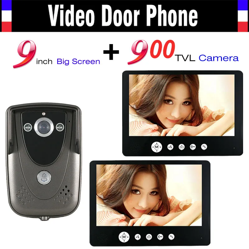 

Video Intercom Door Phone System 9 Inch Monitor 900TVL HD Camera Wired Video Doorbell Kit IR Night Vision Camera 2-monitor