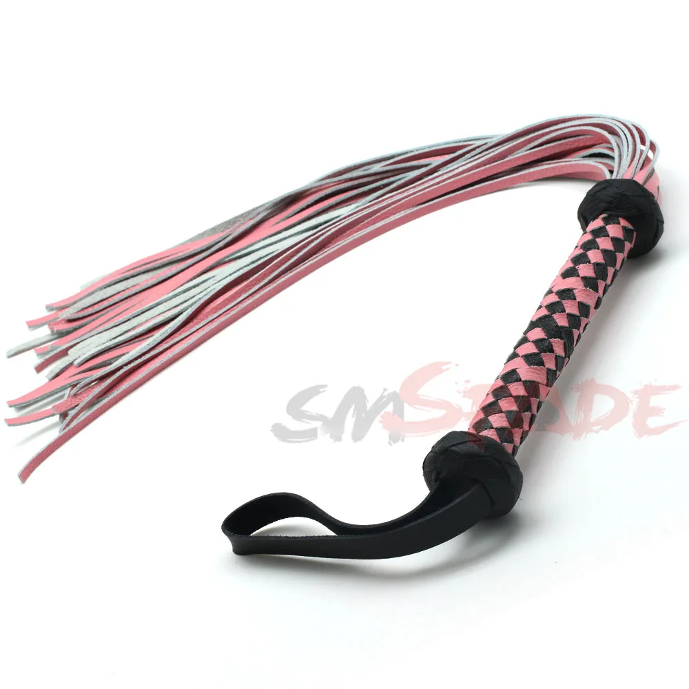 Кожаный Флоггер с ручкой 60 см черный и розовый ручная работа конский хлыст гонок