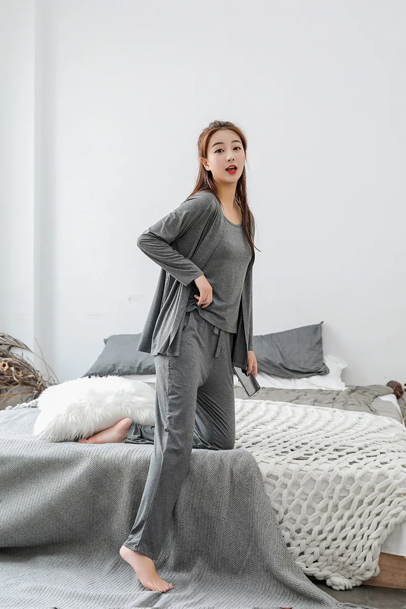 Женская пижама shein, пижама, летняя Модальная майка+ штаны+ кардиган, комплект из 3 предметов, женское сексуальное нижнее белье, свободные домашние костюмы