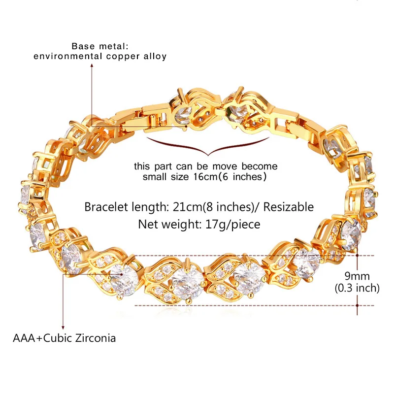U7 Bangles Кубический Цирконий Браслет Для Женщин Мода Ювелирные Изделия Подарок Золото / Серебряный Цвет Оптом Зелненый Стразы Браслеты С Камнями H689