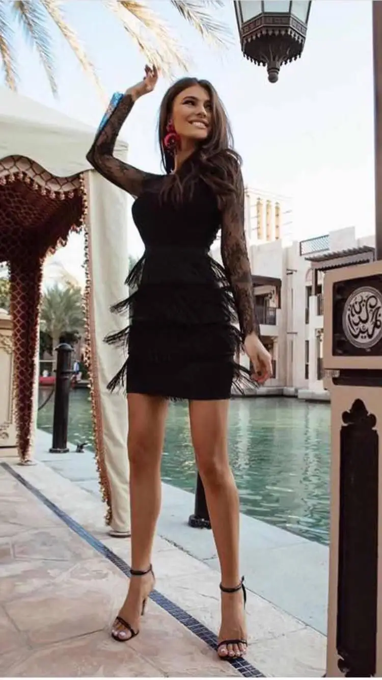 Кружевное Бандажное платье с длинным рукавом трикотажное эластичное вечернее