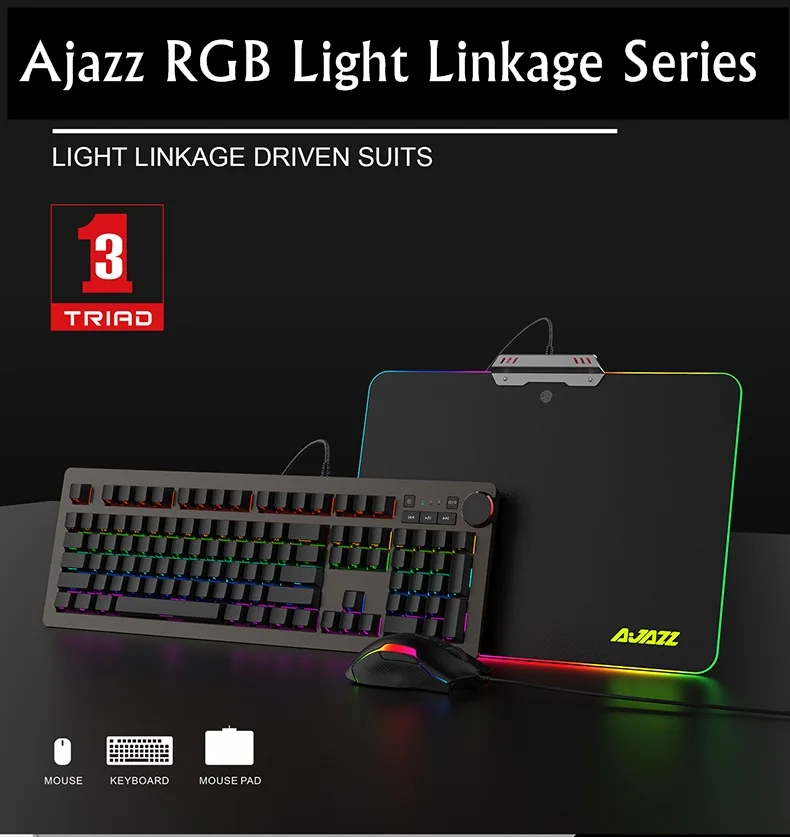 Все новые Ajazz 3 в 1 программируемые Antighost RGB Механическая с подсветкой игровая клавиатура, мышь и коврик для мыши костюм синяя ось