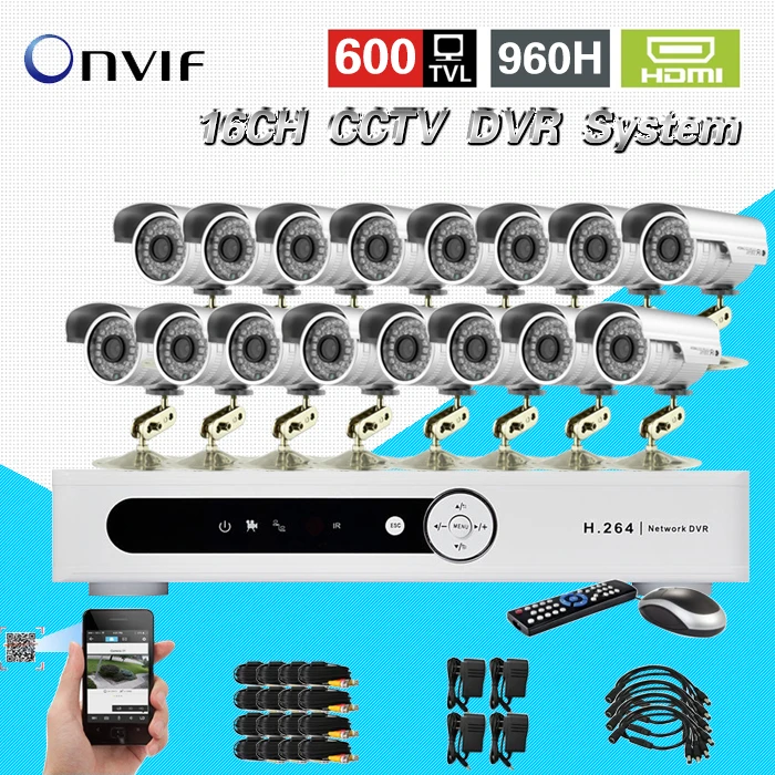16CH 960H H.264 CCTV standalone DVR recorder16ch 600TVL Color CMOS IR waterproof outdoor bullet cameras CK-040 | Безопасность и