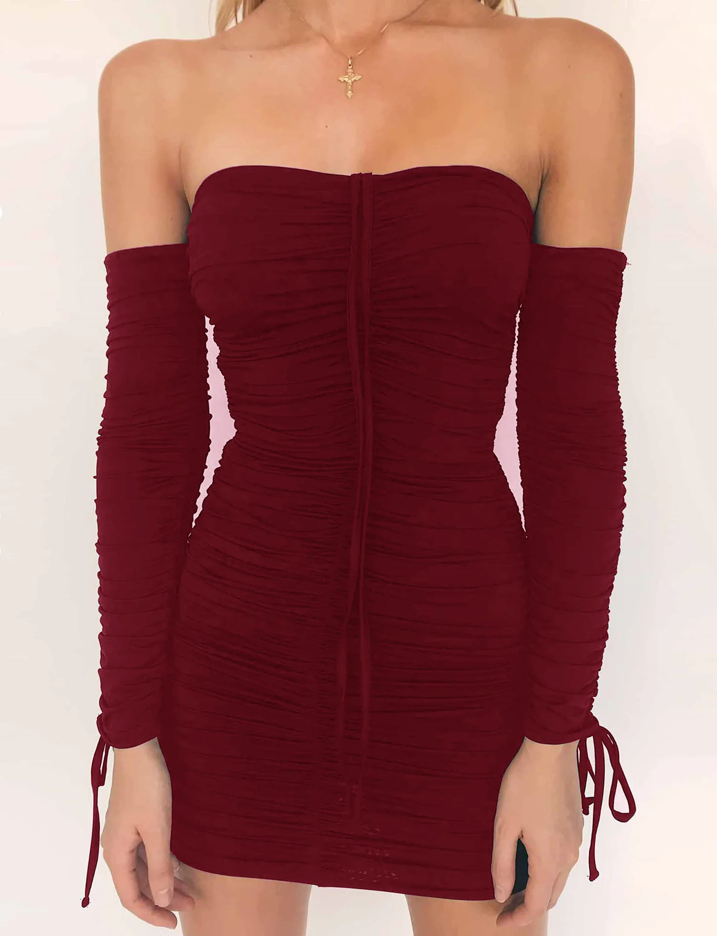 AR сексуальное декольте без бретелек Bodycon одноцветное мини-платье женские повязку