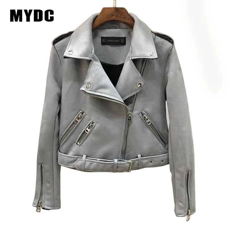 Небесно-голубой MYDC кожаная куртка, модная, однотонная, короткая, тонкая, длинный рукав, пальто, для женщин, на молнии, пальто, с карманами, верхняя одежда, уличная одежда, новая мода - Цвет: Небесно-голубой