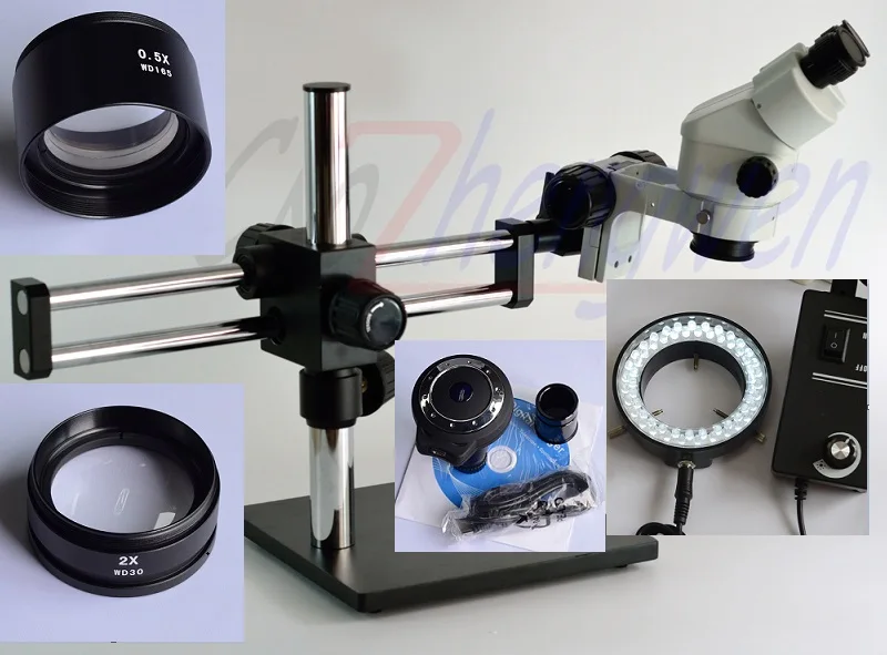

Free Shipping Binocular Stereo Microscope 3.5X-90X Stereo Microscope on Ball Bearing Boom Stand +60 pcs LED+130M USB camera