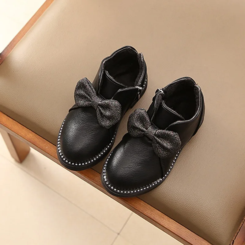 black Новая весенняя детская повседневная обувь, детская кожаная обувь, ботинки для девочек, обувь для маленьких девочек 3, 4, 5, 6, 7, 8, 9, 10, 11, 12, 13, 14 лет - Цвет: black
