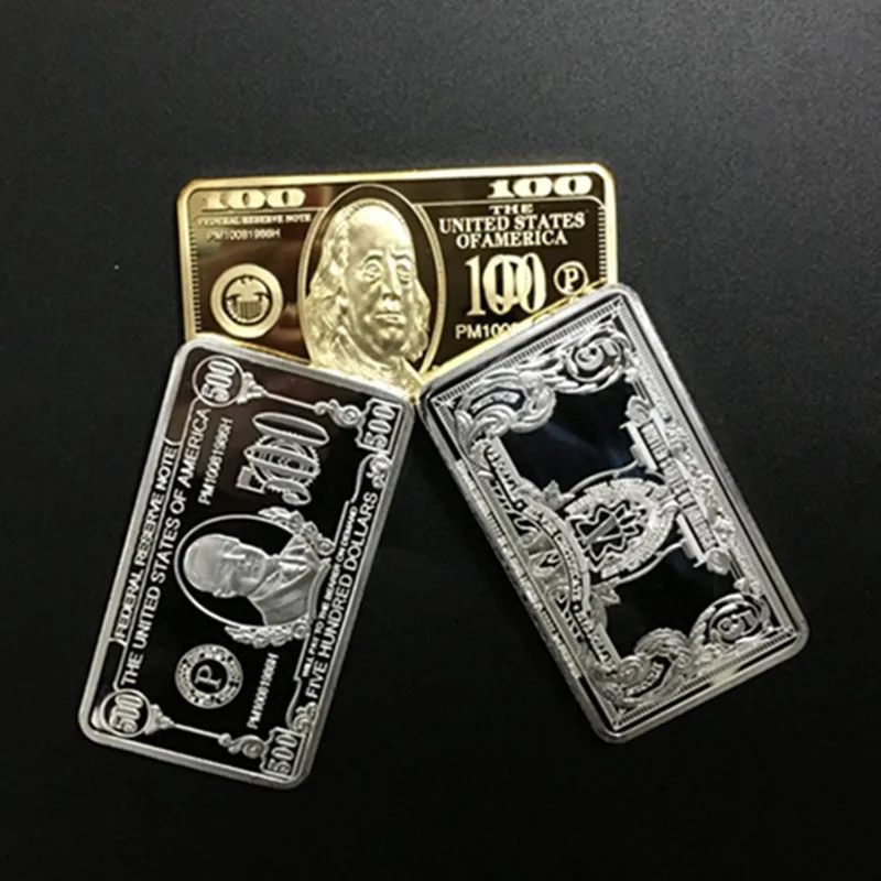 3 pcs The USD 5 100 500 United States dollars ingot 24k real gold silver plated 50 mm x 28 souvenir decoration bullion bar |